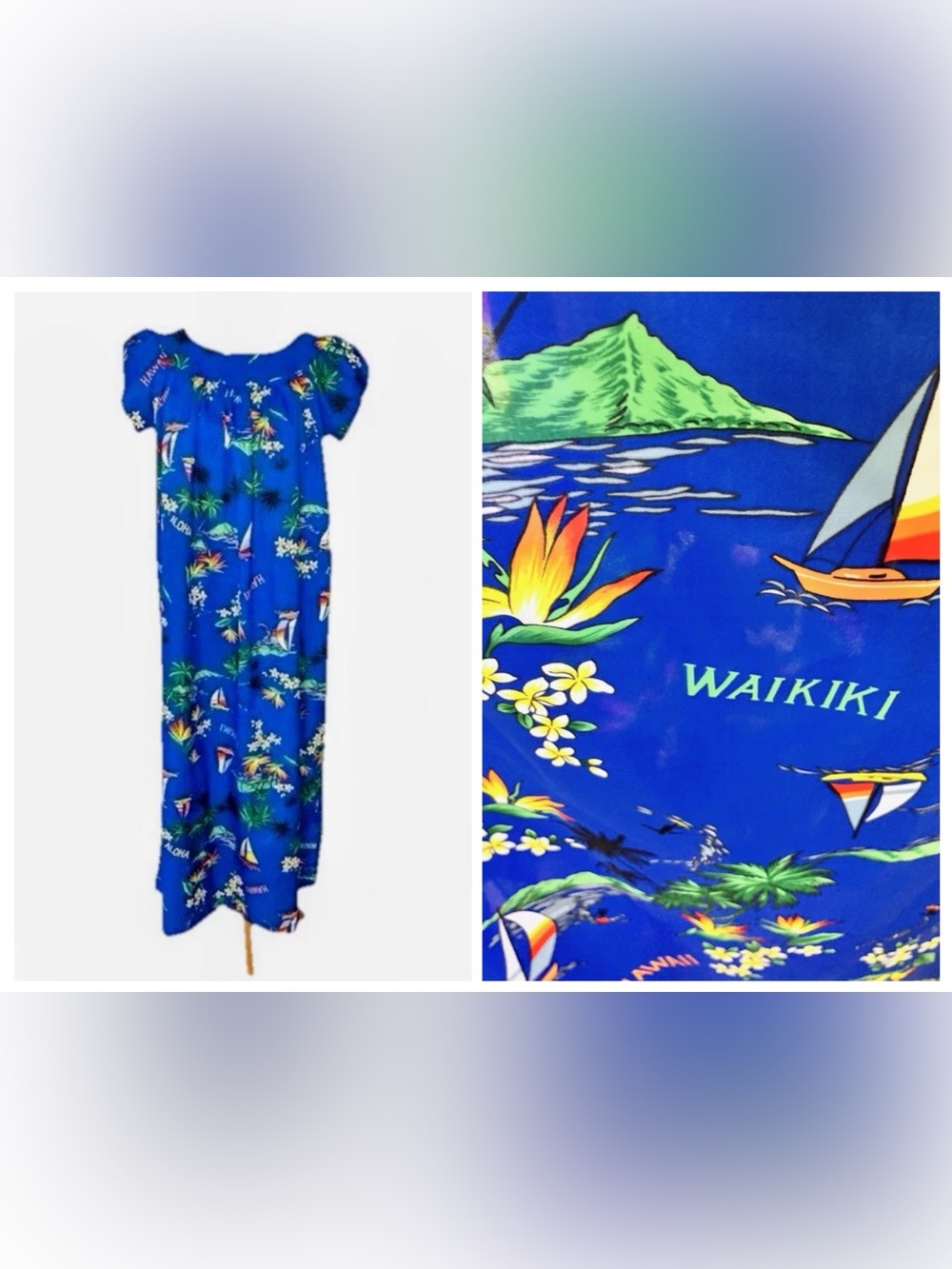 Hilo Hattie  Maxi Muumuu Dress L Scenic Sailboat Aloha Made In Hawaii Vintage